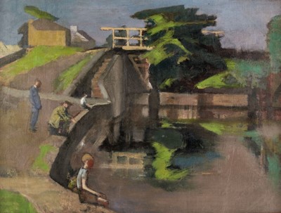 Lot 253 - Rutherford (Harry, 1902-1985). Canal and figures