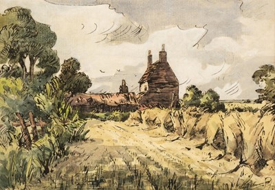 Lot 262 - Brannan (Edward, 1886-1957). Rural landscape at harvest time