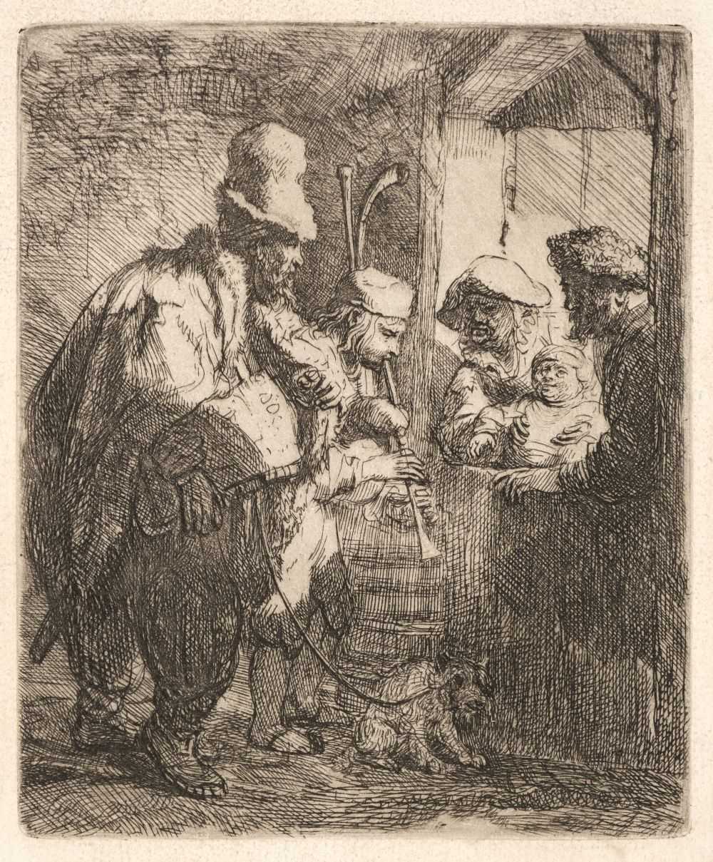 Lot 73 - Rembrandt (1606-1669), The Strolling Musicians, etching, circa 1635