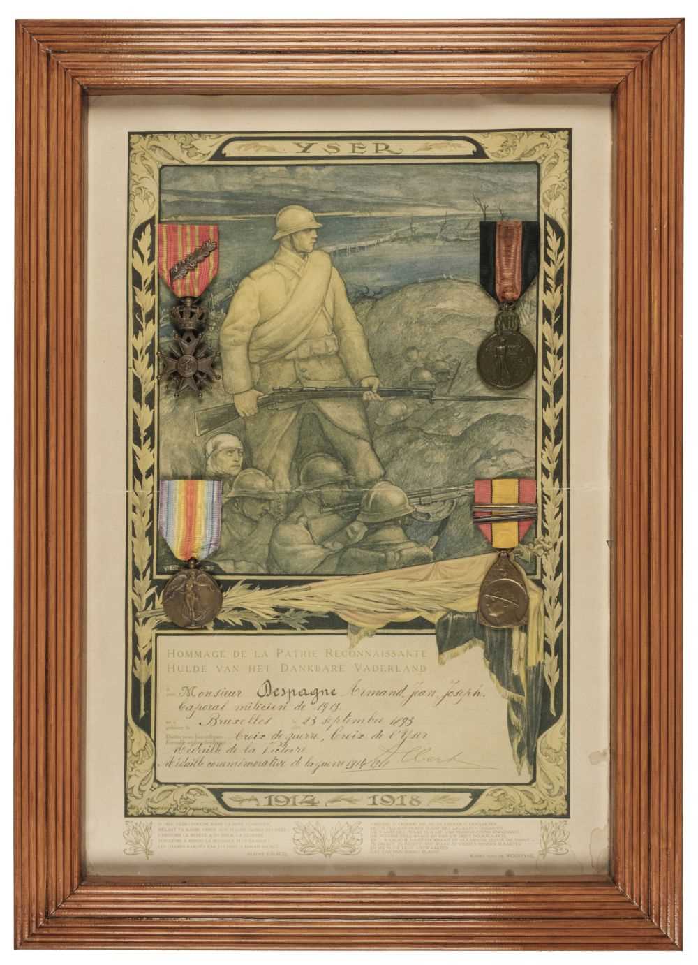 Lot 282 - French and Belgian Medals. WWI framed groups