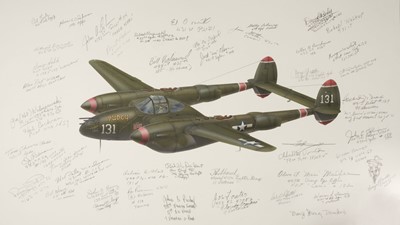 Lot 184 - Valo (John C., circa 1963). 475th Fighter Group – Lockheed P-38H-LO Lightning. painting, circa 1963