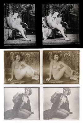 Lot 564 - Nudes. A group of 3 stereoscopic glass diapositives of female nudes, early 20th century