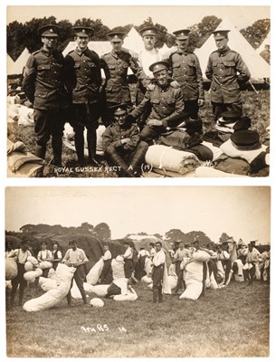 Lot 389 - Royal Sussex Regiment. An album of 55 real photo postcards, 1907-1912