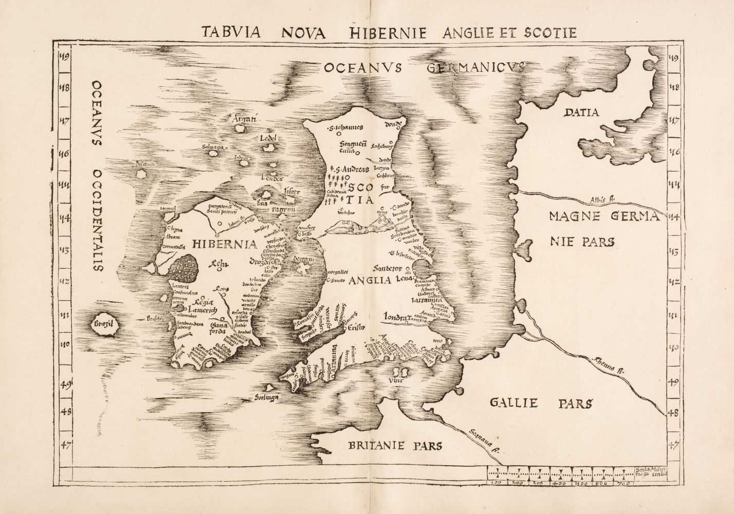Lot 77 - British Isles. Waldseemuller (Martin), Tabula Nova Hibernie Anglie et Scotie, Strasbourg, 1513