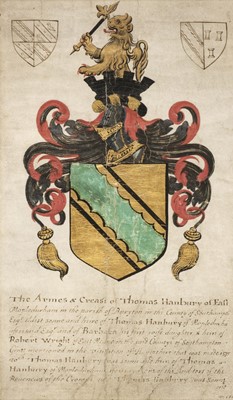 Lot 284 - Heraldry. Armorial bearings of Thomas Hanbury of East Mapledurham, c.1634