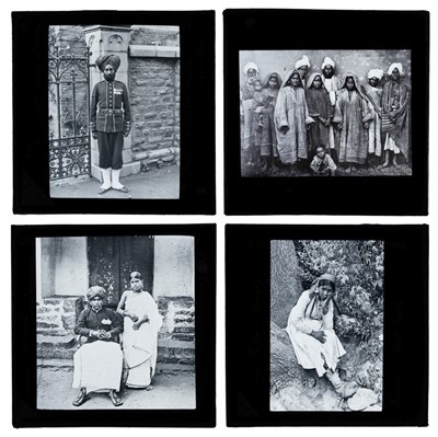 Lot 550 - Magic Lantern Slides. A group of 85 mostly hand-coloured diapositive magic lantern slides of India