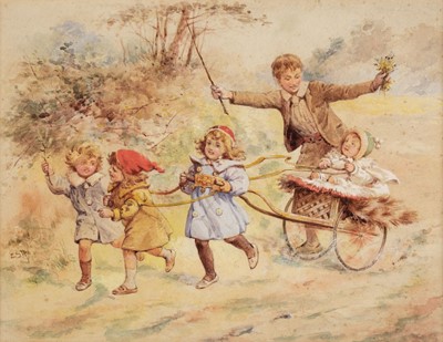 Lot 663 - Hardy (Evelyn Stuart, 1866-1935). Children playing at pulling baby along in a cart