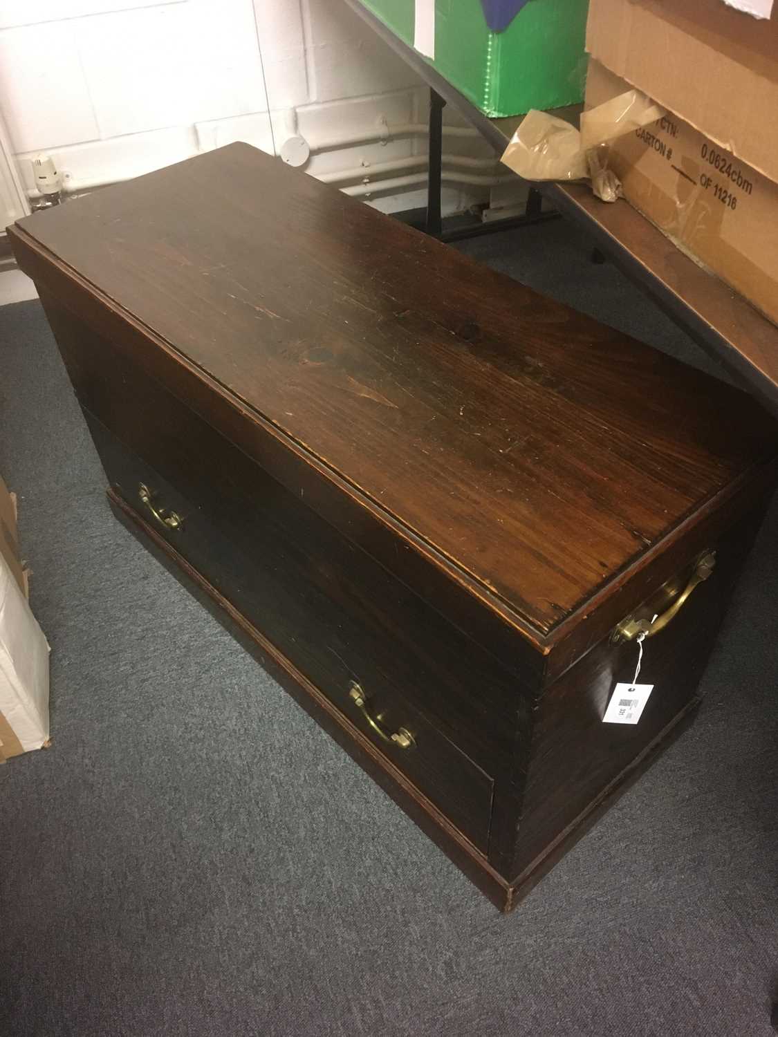 Lot 331 - Tool chest. A stained pine tool chest with lower drawer, late 19th/early 20th century