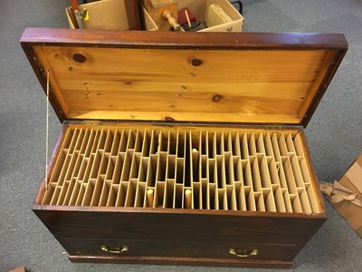 Lot 331 - Tool chest. A stained pine tool chest with lower drawer, late 19th/early 20th century