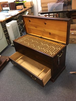 Lot 331 - Tool chest. A stained pine tool chest with lower drawer, late 19th/early 20th century