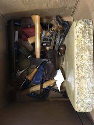 Lot 301 - Bookbinding & workshop tools. Assortment including finishing press, sewing frame and hand tools etc.