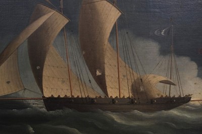 Lot 105 - Buttersworth (James Edward 1817-1894, manner of). Naval Battle by Moonlight, oil