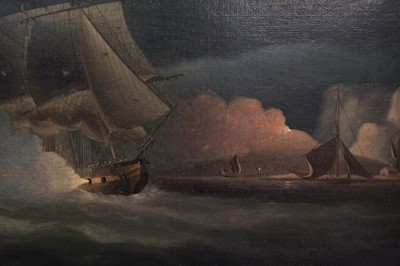 Lot 105 - Buttersworth (James Edward 1817-1894, manner of). Naval Battle by Moonlight, oil