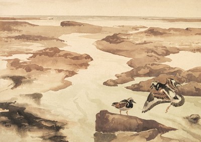 Lot 104 - Talbot Kelly (Richard Barrett, 1896-1971). Turnstones on the shore, watercolour