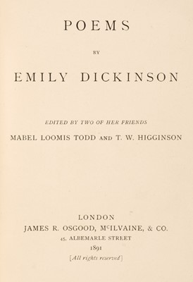 Lot 766 - Dickinson (Emily). Poems, 1st UK edition, London: James R Osgood, McIlvaine & Co, 1891