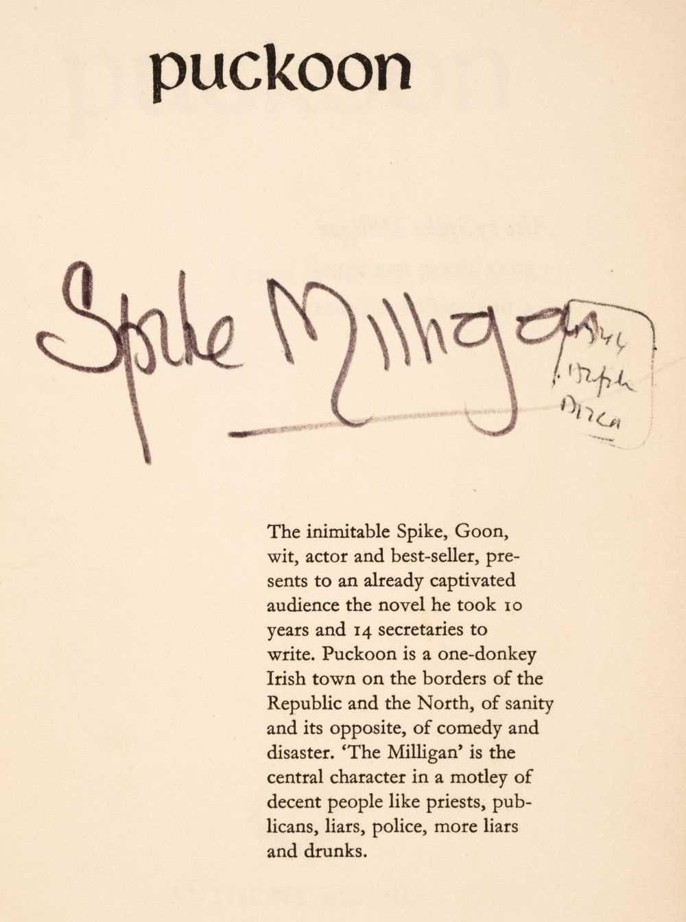 Lot 854 - Milligan (Spike). Puckoon, 1st edition, Signed, London: Anthony Blond, 1963