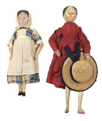 Lot 516 - Peg Dolls. Two Victorian wooden peg dolls