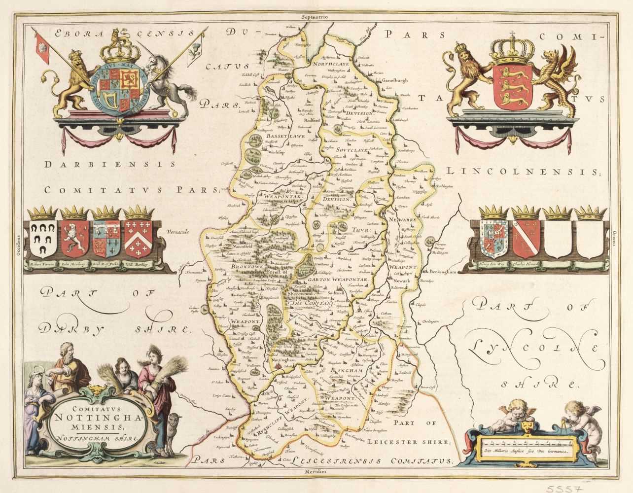 Lot 123 - Nottinghamshire. Blaeu (Johannes), Comitatus Nottinghamiensis Nottingham Shire, circa 1645