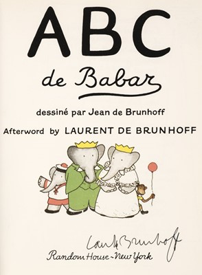 Lot 717 - De Brunhoff (Jean). ABC de Babar, signed by the author, New York: Random House, 1995