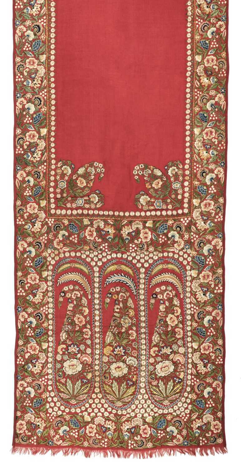Lot 596 - Shawl. A fine embroidered kashmir Delhi stole, circa 1800