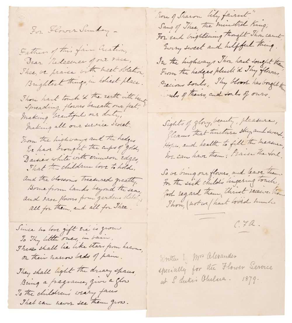 Lot 905 - Alexander (Cecil Frances nee Humphreys, 1818-1895). Autograph Manuscript Signed with initials