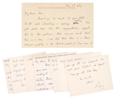 Lot 915 - Britten (Benjamin, 1913-1976). An important series of 8 Autograph Letters Signed