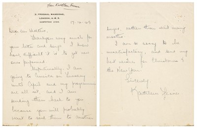 Lot 929 - Ferrier (Kathleen, 1912-1953). Autograph Letter Signed, 17 December 1949