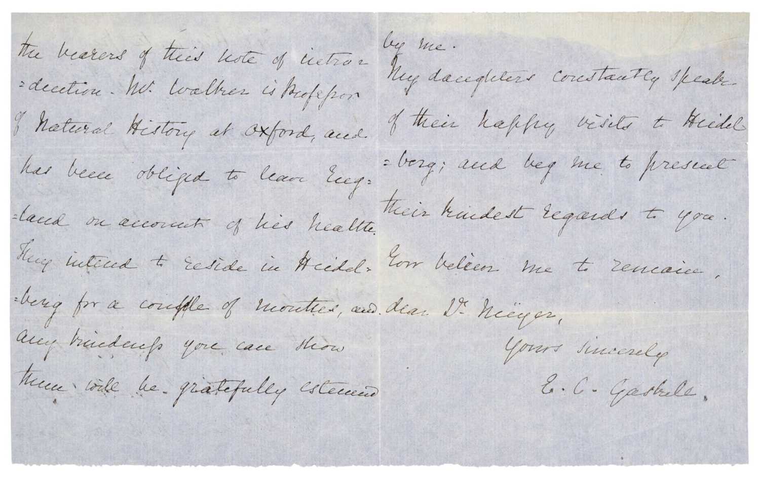 Lot 936 - Gaskell (Elizabeth Cleghorn, 1810-1865). Autograph Letter Signed, ‘E. C. Gaskell’