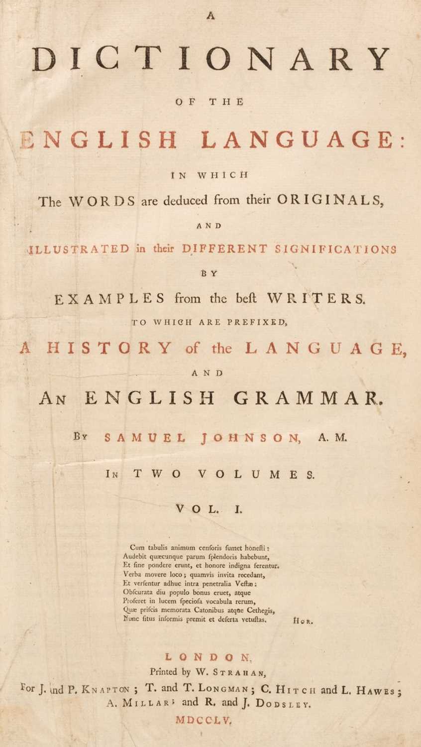 Lot 246 - Johnson Dictionary 2 vols 1755