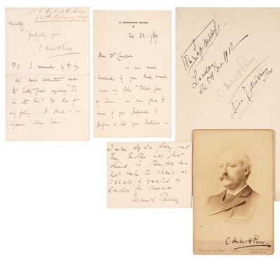 Lot 960 - Parry (Charles Hubert Hastings, 1848-1918). Autograph Letter Signed, 22 February 1889