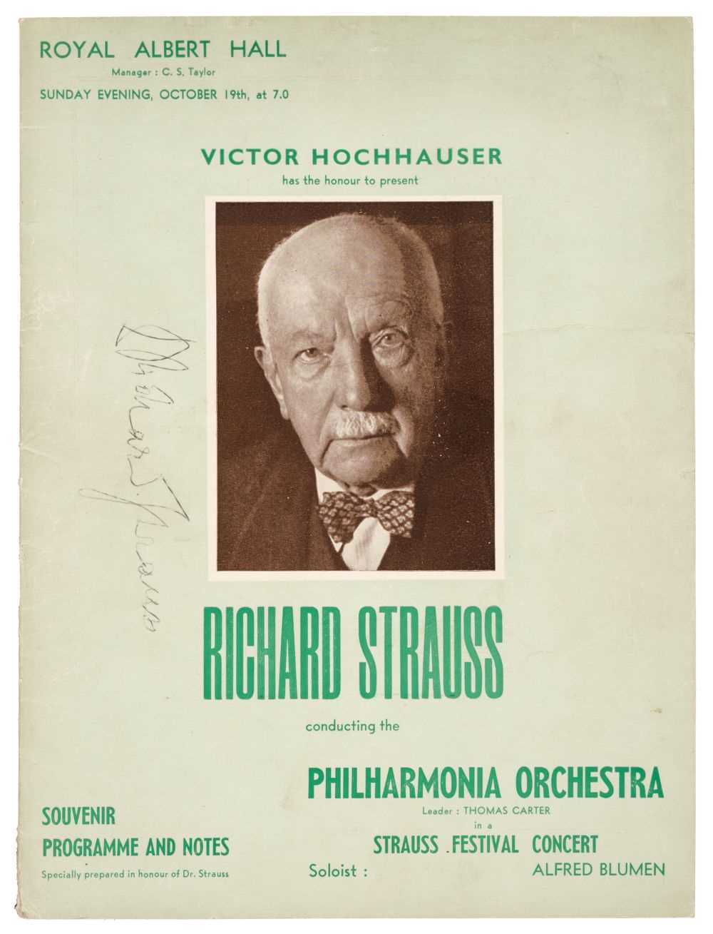 Lot 970 - Strauss (Richard, 1864-1949). Programme Signed, [1947]