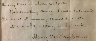 Lot 950 - Longfellow (Henry Wadsworth, 1807-1882). Autograph Quotation Signed, ‘Henry W. Longfellow’