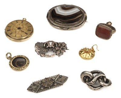 Lot 386 - Mixed Jewellery. An 18K gold ladies fob watch and other items