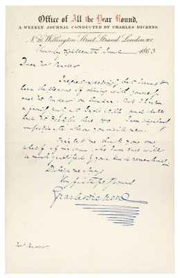 Lot 921 - Dickens (Charles, 1812-1870). Autograph Letter Signed, 'Charles Dickens'