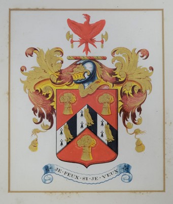 Lot 282 - Grant of Arms. Manuscript grant of arms for Titus Henry Hewitt of Langford House, Glos., 1906