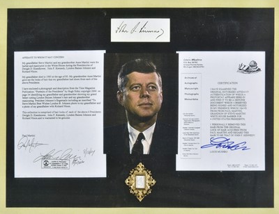 Lot 940 - Hair Jewellery: John F. Kennedy (1917-1963). Six small strands of hair from President Kennedy