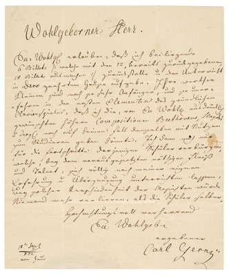 Lot 919 - Czerny (Carl, 1791-1857).  Autograph Letter Signed, 'Carl Czerny', no place, 18 September 1832