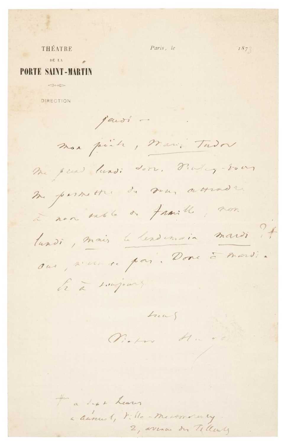 Lot 942 - Hugo (Victor, 1802-1885). Autograph Letter Signed, ‘Victor Hugo’