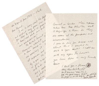 Lot 958 - Neruda (Pablo, 1904-1973). A fine Autograph Letter Signed, ’Neruda’, Isla Negra Chile, 15 June 1964