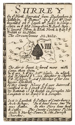 Lot 140 - Surrey. Redmayne (William), Playing card map (8 of spades) John Lenthall edition, circa 1711