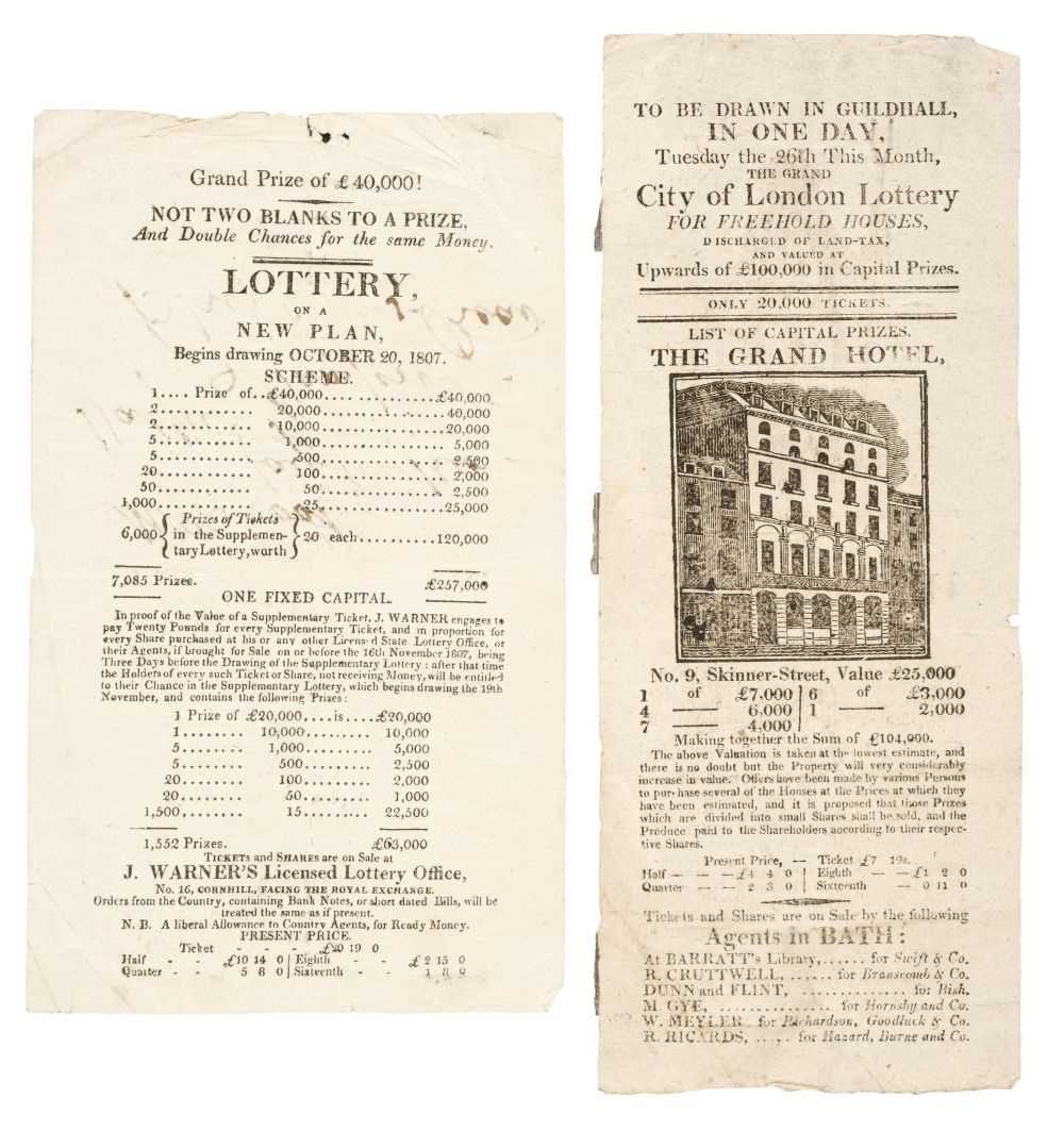 Lot 289 - Lottery broadsides. Two small lottery hand-bills, 1807 and no date