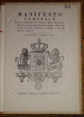 Lot 554 - Regulations on Italian playing cards. 4 volumes, 1763-1820