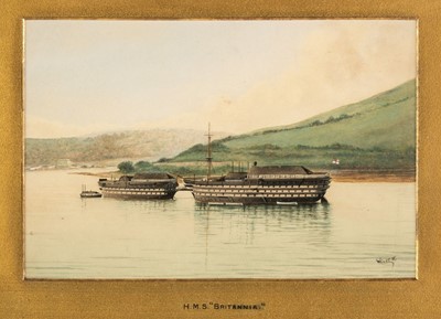 Lot 103 - Cluett (Will C,). HMS Britannia circa 1890, watercolour