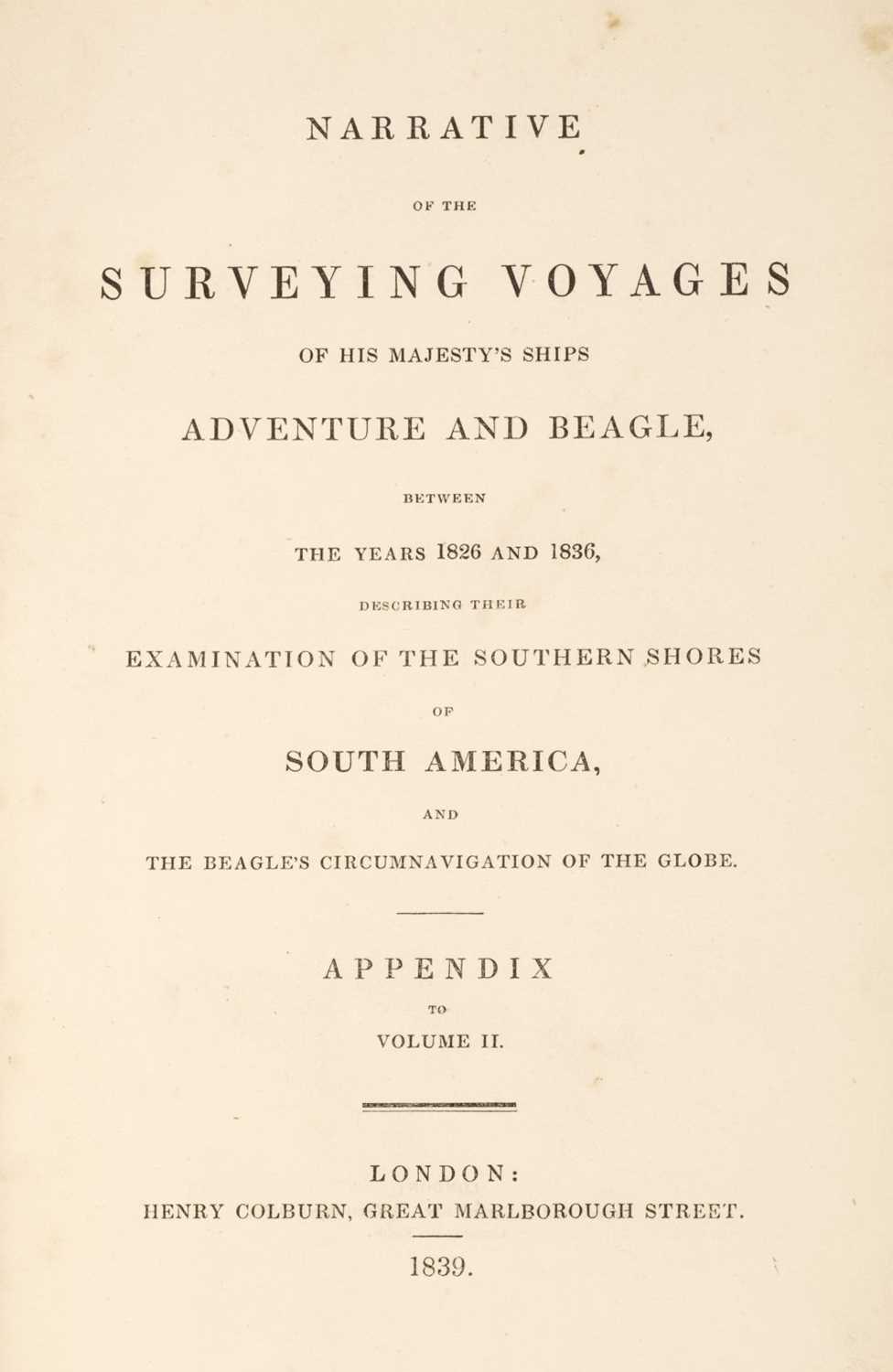 Lot 8 - Darwin (Charles). Narrative of Adventure and Beagle, Appendix to Volume 2 only, 1839 and others