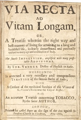 Lot 342 - Venner (Tobias). Via Recta ad Vitam Longam, 4th edition, 1660