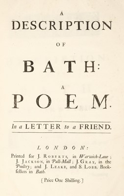 Lot 50 - Chandler (Mary). A Description of Bath: A poem in a letter to a friend, 1st edition,  [1733]