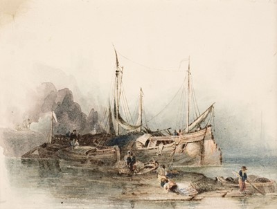 Lot 175 - Stanfield (William Clarkson, 1793-1867). Vessels Anchored Inshore/A Lake Landscape