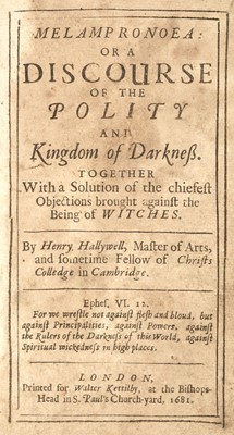 Lot 344 - Hallywell (H.). Melampronoea: or a Discourse of the Polity and Kingdom of Darkness, 1681