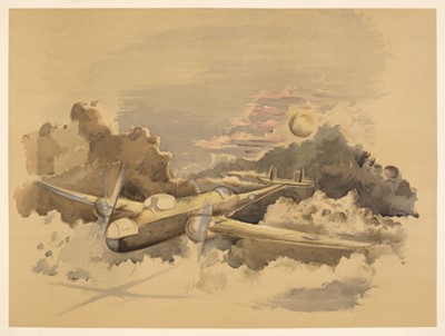 Lot 208 - Nash (Paul, 1889-1946). Moonlight voyage, Hampden flying above the clouds