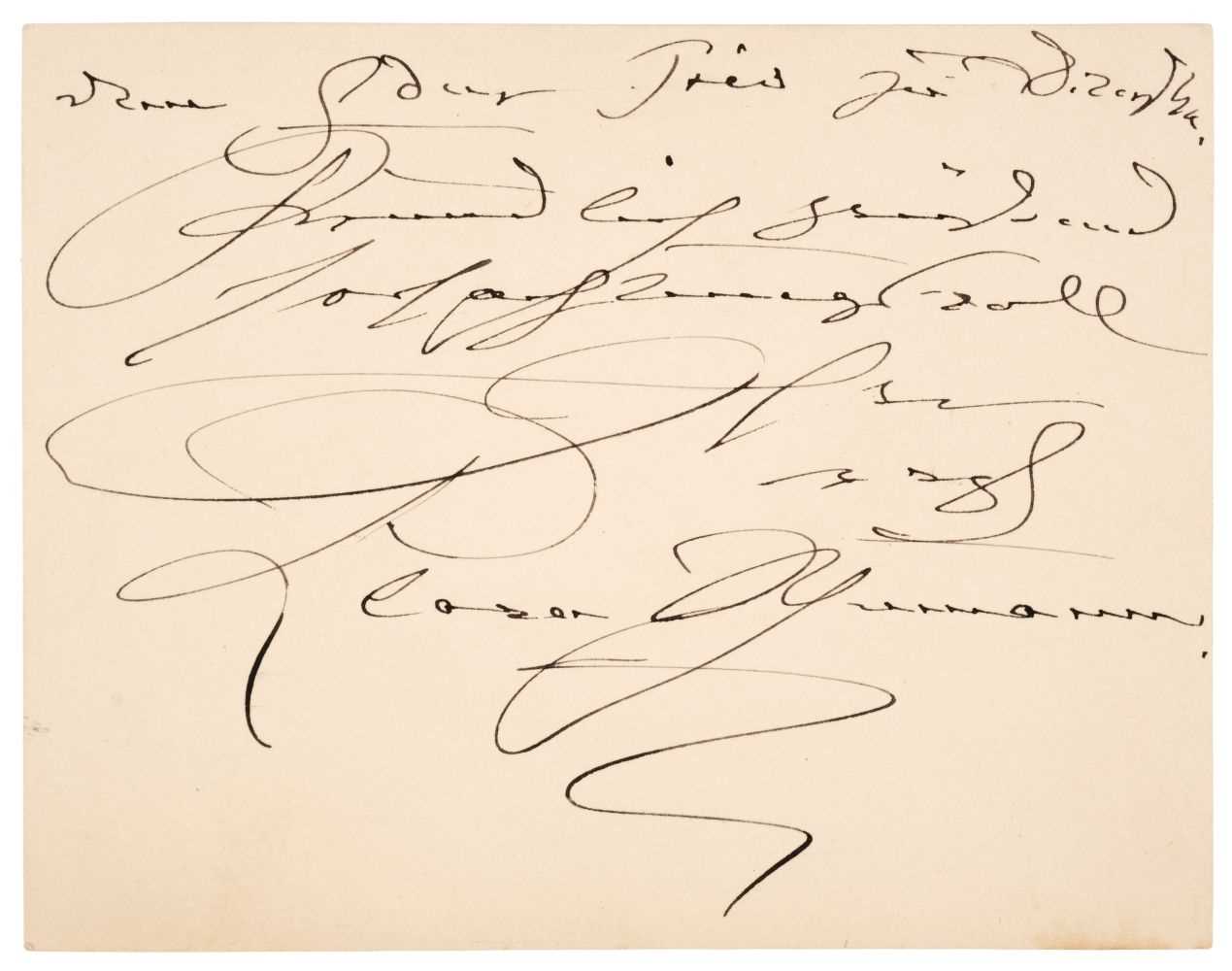 Lot 245 - Schumann (Clara, 1819-1896). Autograph Notecard Signed, ‘Clara Schumann’, 29 October 1882